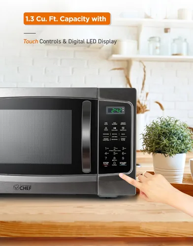 Miniatura 6 de Microondas Commercial Chef 1,3 pies cúbicos con 10 niveles de potencia, microondas con cerradura de puerta de tira, microondas de encimera de 1000W