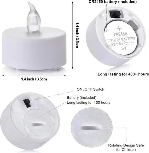 Miniatura 7 de Velas LED sin llama de luz de té: paquete de 24 con control remoto, duración de más de 400 horas, velas LED con batería para decoración del hogar