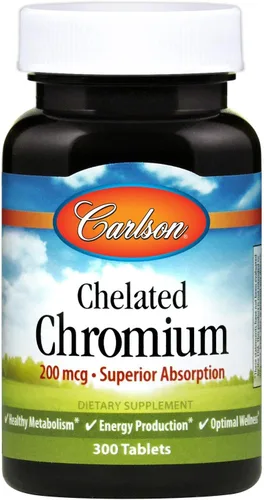 Carlson Cromo quelado 200 mcg Absorción Superior - Metabolismo saludable Producción de energía y bienestar óptimo - 300 tabletas