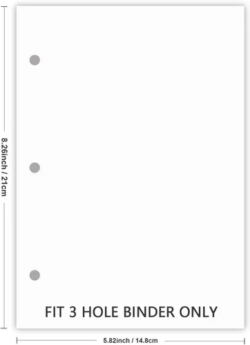 Miniatura 5 de Papel de relleno A5, repuestos para planificador de 3 agujeros, organizador, carpetas, total de 100 hojas/200 páginas, 100gsm, en blanco, papel