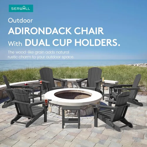 Miniatura 9 de SERWALL Silla Adirondack plegable, Silla Adirondack HDPE con textura de madera - gris