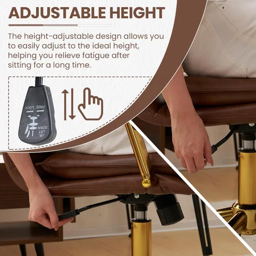 Miniatura 5 de MOJAY Silla de escritorio ergonómica de cuero con respaldo medio, moderna silla tapizada para computadora, silla de oficina ejecutiva con brazos