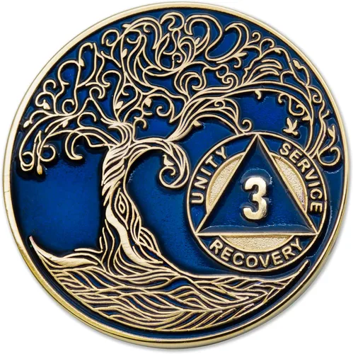 Miniatura 94 de 20 Year Sobriety Mint Twisted Tree of Life - Medallón de recuperación AA chapado en oro, fichas y fichas, color negro