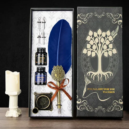 Miniatura 5 de TIANREN Juego de tinta de pluma estilográfica, Juego de Pluma y Tinta, Pluma de Caligrafía Antigua con 4 Plumillas Reemplazables, 2 Frascos