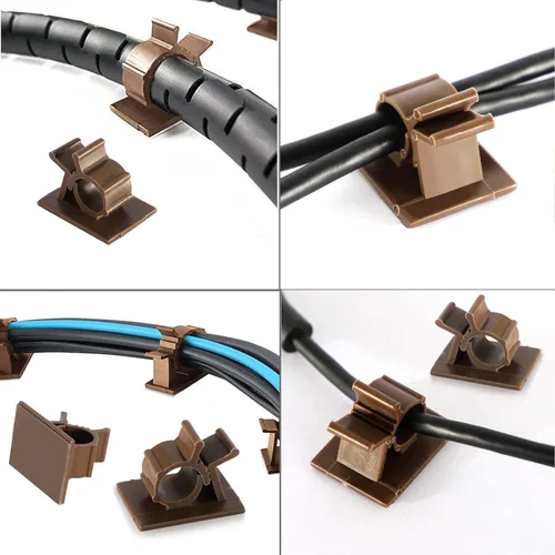 Miniatura 7 de 50 clips marrones Viaky autoadhesivos con respaldo de alambre de nailon ajustables clips de cable adhesivos para gestión de cables