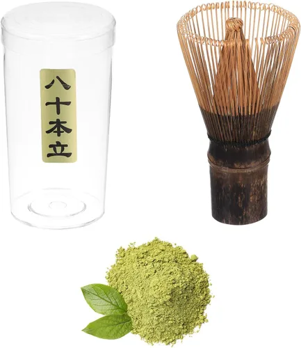 Miniatura 3 de HARFINGTON Batidor de té verde matcha de 80 puntas, batidor japonés de bambú Chasen, herramienta de cepillo de polvo matcha, cuchara tradicional