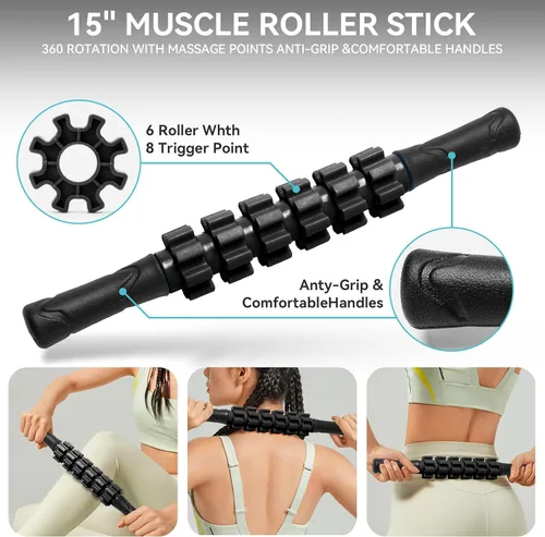 Miniatura 3 de Krightlink Juego de rodillos de espuma 5 en 1, kit de recuperación muscular de tejido profundo con rodillo de ejercicio de alta densidad, bola