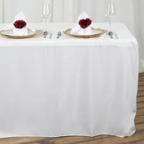 Miniatura 8 de BalsaCircle Mantel de poliéster ajustado beige de 8 pies para bodas, fiestas, eventos, mantelería