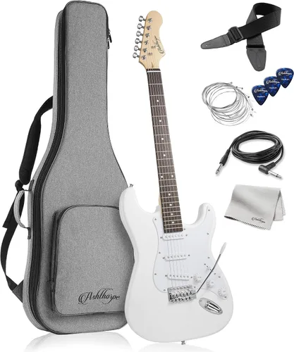 Miniatura 8 de Ashthorpe - Guitarra eléctrica de 39 pulgadas (verde y negro), kit de guitarra de tamaño completo con bolsa acolchada, barra de trémolo, correa