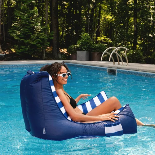 Miniatura 4 de Big Joe Captain's Float - Tumbona para piscina, no necesita inflado, malla de doble cara con rayas náuticas americanas, tela de drenaje rápido, 3