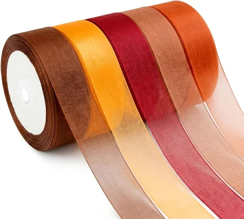 Organza Ribbon Sheer Ribbon, 1" x 125 Yd 5 Rolls Fall for Gift Wrapping, Bouquet, Wedding, Party Decoration, Autumn