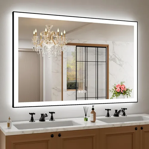 Miniatura 31 de Amorho Espejo de baño LED de 24 x 32 pulgadas con luces, iluminación frontal y retroiluminación, regulable continuamente, antiniebla, vidrio Frente