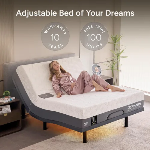 Miniatura 2 de SFE - Base de cama ajustable individual XL con colchón, espuma viscoelástica híbrida de 12 pulgadas, espacio libre, control remoto inalámbrico