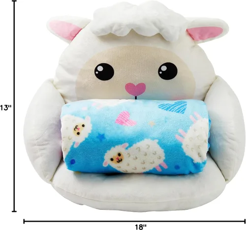 Miniatura 9 de Unicorns & Robots Almohada de cordero para niños con manta, cojín acogedor de animales de felpa, cojín acogedor para sala de juegos y decoración