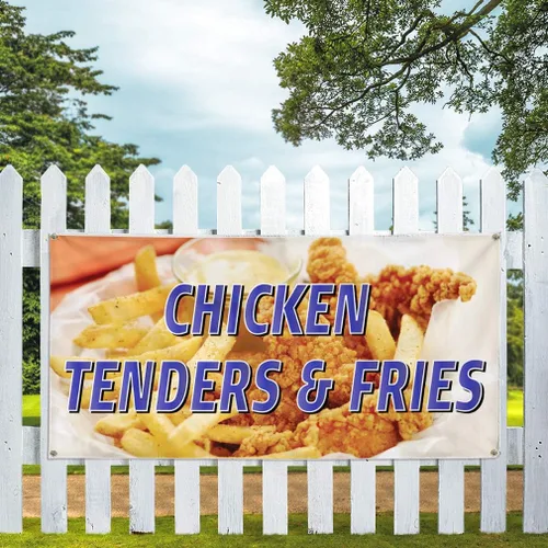 Miniatura 5 de Vinyl Banner Multiple Sizes Chicken Tenders & Fries Restaurant Cafe Restaurant & Food Outdoor Weatherproof Industrial Yard Signs White 4 Grommets