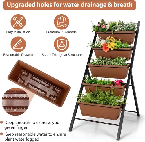 Miniatura 5 de S AFSTAR Macetero vertical de 5 niveles, cama de jardín elevada de 5 capas con 5 jardineras desmontables y marco de metal, contenedores elevados