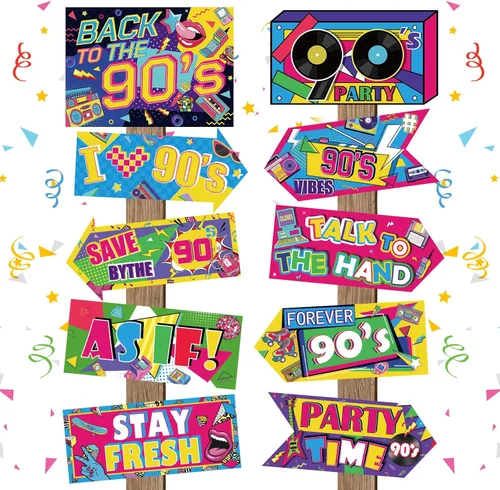 Hooqict 20 piezas de decoración de fiesta de los años 90, letrero retro de hip hop para fiesta de regreso a los 90 adultos suministros de fiesta de