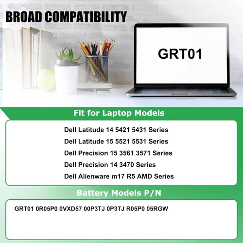 Miniatura 4 de GRT01 - Batería de repuesto para laptop Dell Latitude 14 5421 5431 15 5521 5531 Precision 3470 3561 3571 Alienware m17 R5 AMD Series Notebook 00P3TJ