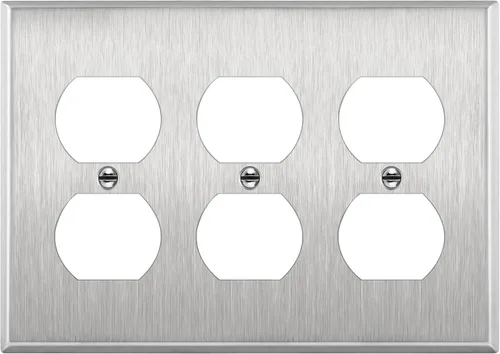 Miniatura 37 de ENERLITES Placa de pared de metal dúplex para receptáculos, cubierta de salida de acero inoxidable, resistente a la corrosión, tamaño de 1 banda