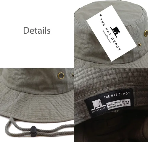 Miniatura 8 de The Hat Depot - Sombrero de safari, de algodón lavado a la piedra, de ala ancha, plegable, doble cara y sombrero de pesca 2. Algodón - Oliva