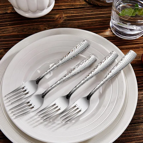 Miniatura 4 de KEAWELL Juego de 4 tenedores de ensalada martillados Louis de 7.6" de alta calidad, acero inoxidable 18/10, borde cuadrado con bordes redondeados