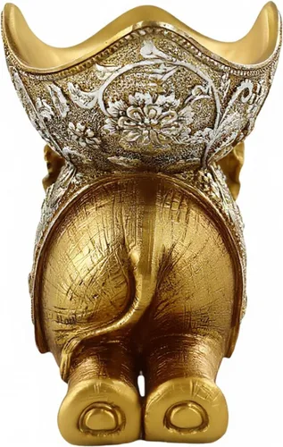 Miniatura 8 de Lescafita Escultura de Elefante Africano Dorado, Exquisita Decoración Animal para el Hogar, con Bandeja de Almacenamiento en la Parte Superior