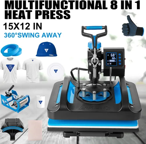 Miniatura 2 de Leomru máquina de prensa de calor 5 en 1, prensa de calor para sublimación de 12x15 pulgadas, máquina industrial de presión para camisetas, máquina