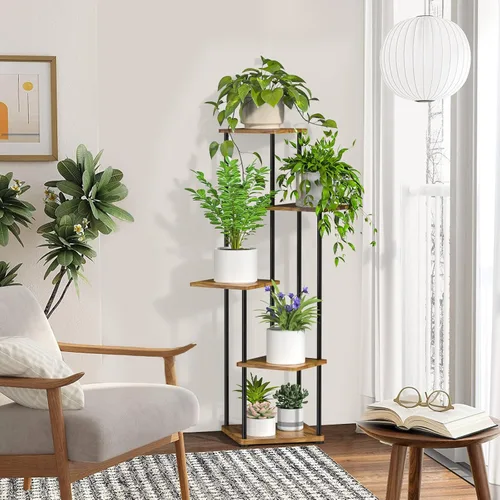 Miniatura 2 de Soporte para plantas de interior, 5 niveles altos para plantas, estante para plantas interiores, estante de exhibición de esquina, soporte