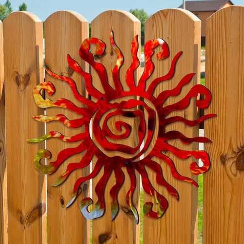 Miniatura 4 de Moxweyeni Arte de pared de metal con sol de 12 pulgadas, decoración al aire libre, loco y grande, decoración de pared de metal, decoración de Azul
