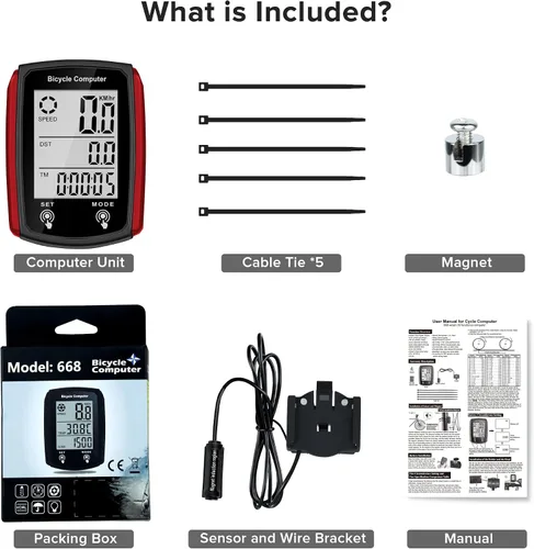 Miniatura 5 de Computadora de bicicleta y odómetro de bicicleta con cable MPH KM/H Velocímetro de bicicleta con despertador automático de velocidad de ciclismo Rojo