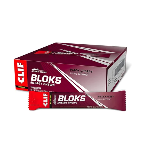 CLIF BLOKS - Sabor a Cereza Negra con Cafeína - Gomitas Energéticas - Sin OMG - A Base de Plantas - Combustible Rápido para Ciclismo y Carrera -