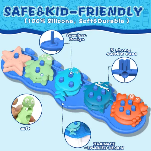 Miniatura 4 de Juguetes de baño para bebés, silicona de alta calidad, sin moho, para clasificar y apilar formas de animales del océano, juguetes de baño para niños