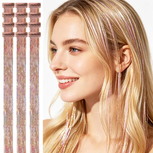 Miniatura 27 de Celinebella 6 extensiones de cabello con clip de mezcla de color rojo, plateado y azul, 6 unidades, resistentes al calor, para mujeres, 17-Azul