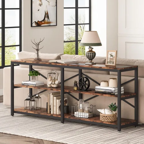 Tribesigns Mesa Consola Extra Larga de 70.9 Pulgadas, Mesa de Sofá Moderna Mesa Detrás del Sofá con Estantes de Almacenamiento, Mesa Industrial de 3
