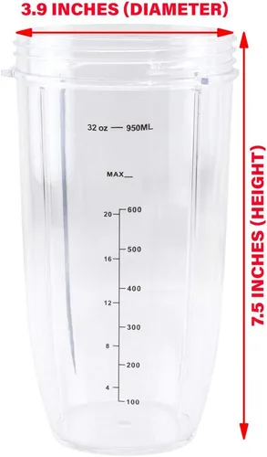 Miniatura 2 de Paquete de 2 piezas de repuesto de vaso colosal de 32 onzas de altura compatibles con licuadoras Nutri Bullet 600W 900W NB-101B NB-101S NB-201