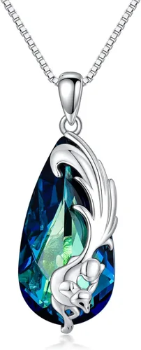 PELOVNY Collares para mujer, regalo para el día de la madre, collar de plata de ley 925, collar con colgante de animales de larimar, zorro, león,