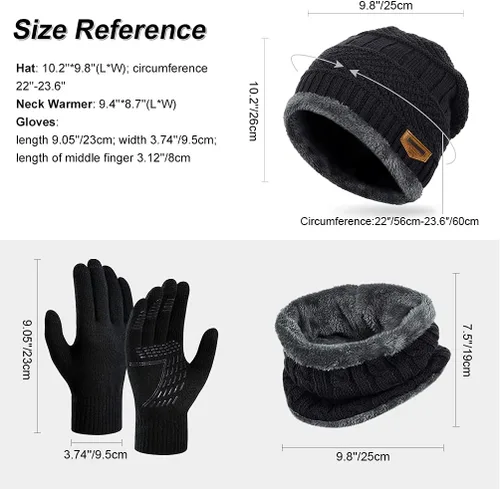 Miniatura 4 de Winter Hat Scarf Glove Set - Fleece Warm Knit Neck Warmer Beanie Cap Mittens