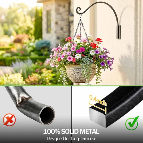 Miniatura 4 de Qiang Ni Colgador de plantas de alta resistencia, soporte de metal para plantas de montaje en pared de 16 pulgadas, 80 libras, para interiores