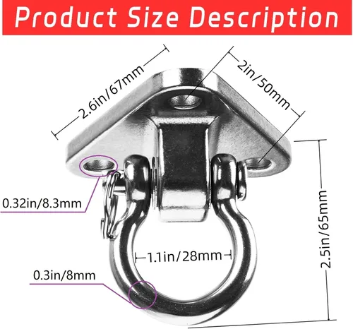 Miniatura 5 de Soporte de columpio de acero inoxidable 304 resistente de 1500 libras, capacidad de 180 ° para yoga, porche, columpio, asiento de arena, gimnasio