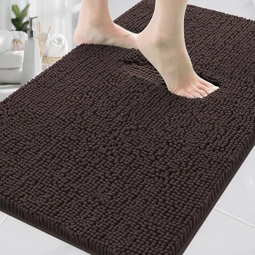 Miniatura 28 de Alfombras de baño en forma de U, alfombras de baño de felpilla súper absorbentes y respaldo antideslizante de PVC fuerte para inodoros, lavables a