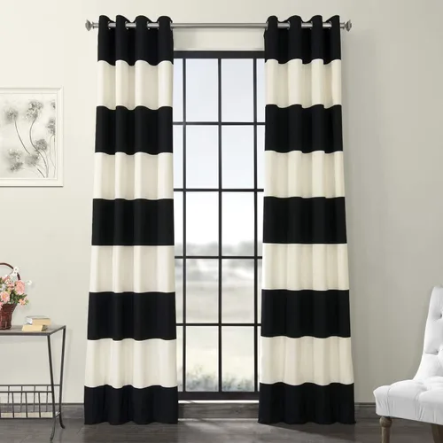 HPD Half Price Drapes PRCT-HS06-120-GR - Cortina horizontal de algodón con ojales (1 panel), 50 x 120 pulgadas, color negro ónix y blanco roto