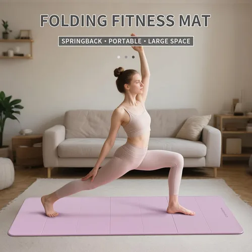 Miniatura 2 de Estera de Yoga de 7 Pliegues 177.8x61 cm - 1.27 cm de Grosor Estera de Ejercicio Plegable, Compacta Antideslizante de TPE para Viaje, Púrpura Taro +