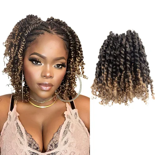 Miniatura 46 de Pelo Passion Twist de 8 pulgadas, trenzas de ganchillo pretrenzadas, paquetes de 8 paquetes (1B/negro natural)