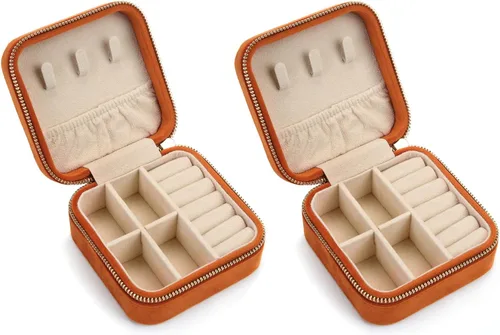 Joyero de viaje de terciopelo de felpa, pequeña caja de joyería de viaje, caja de joyería portátil, mini organizador de almacenamiento, caja de