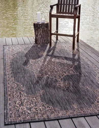 Miniatura 19 de Unique Loom Outdoor Traditional Collection - Alfombra de área antigua (4 pies 1 pulgada x 6 pies 1 pulgada, rectangular, beige y negro)