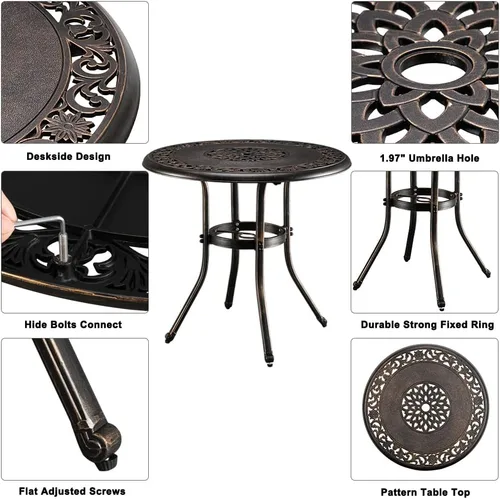 Miniatura 4 de Henf Mesa de comedor de aluminio fundido para exteriores con agujero de paraguas de 2 pulgadas, 32 pulgadas de diámetro, mesa de comedor redonda