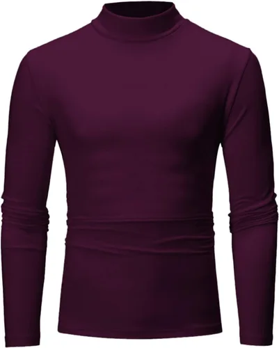 Miniatura 2 de Camisetas negras para hombre 2023 de manga larga cuello alto cálido suéter casual suave cómodo sólido Mock Pullover Undershirt