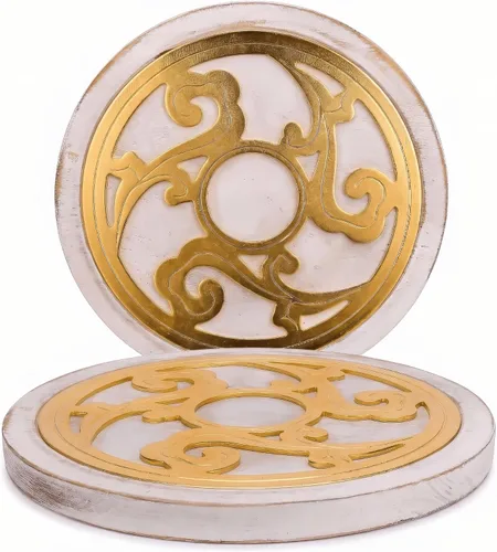 Miniatura 10 de Juego de salvamanteles de hierro fundido con madera de 2 piezas, salvamanteles de madera para platos calientes, almohadillas calientes de cocina