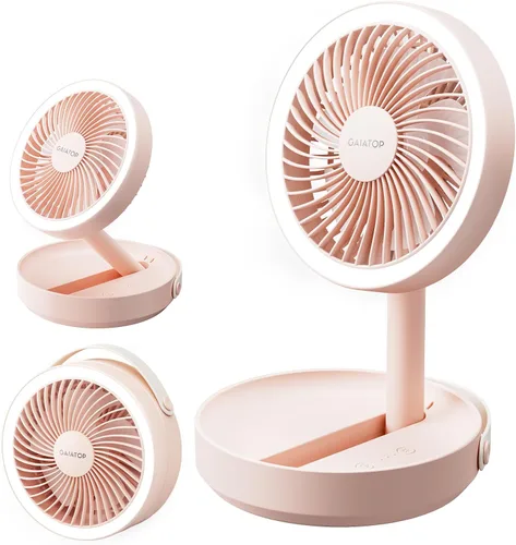 Miniatura 9 de Gaiatop Ventilador de escritorio pequeño plegable con luz nocturna LED, inalámbrico de 6000 mAh, ventilador portátil recargable por USB, para Negro