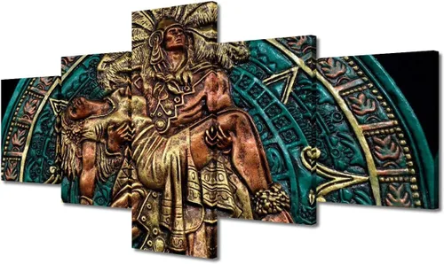 Miniatura 88 de Arte de pared con varios paneles, calendario maya, imágenes de piedra del sol, pinturas de civilización azteca sobre lienzo, sala de estar